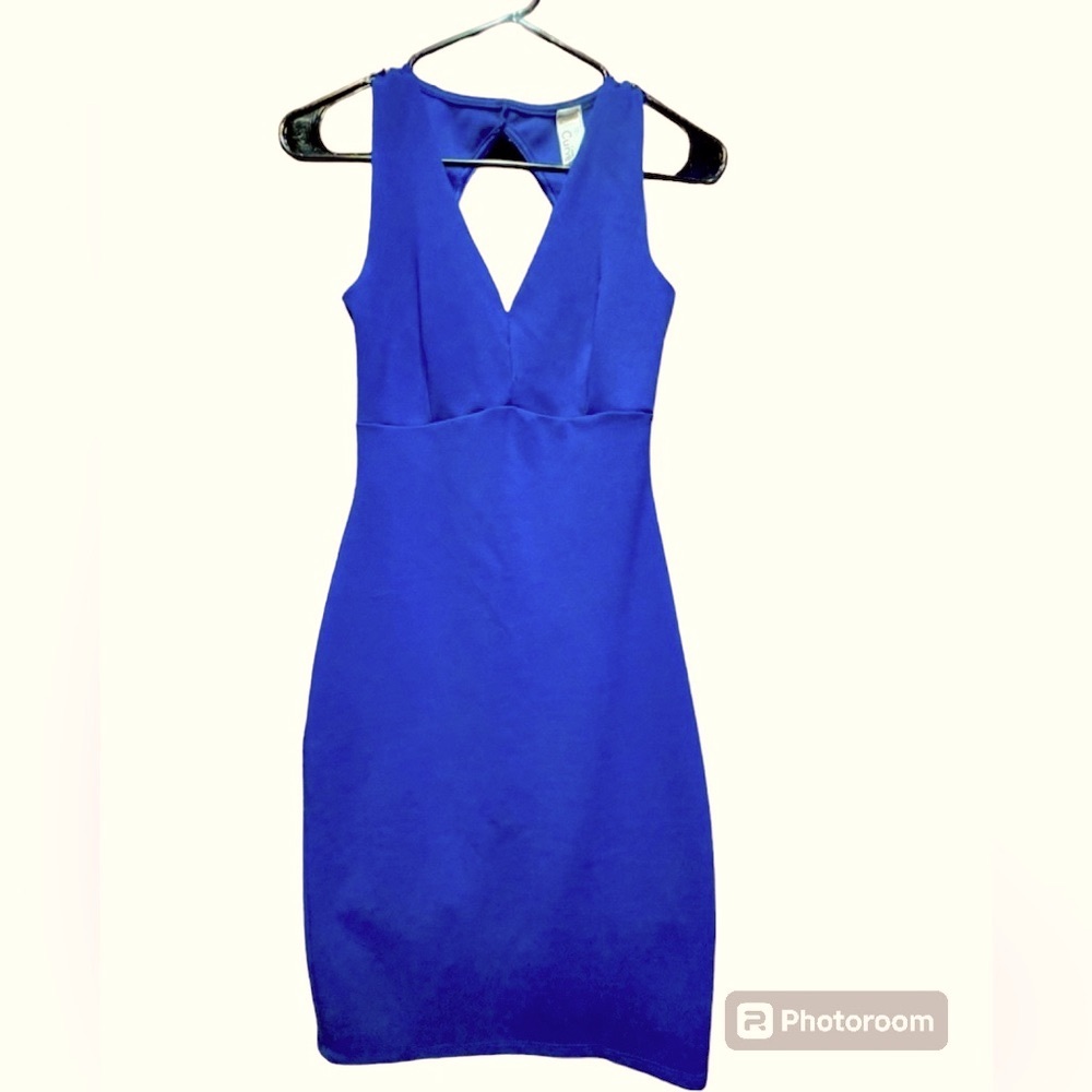 kimcine Curve Royal Blue Bodycon Pullover Dress Open Back Lace Detail Size Small